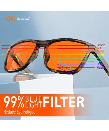 BloomoAK 99% Blue Light Blocking Gaming Glasses - Anti-Fatigue Orange & Brown Tortoise Rectangular - Buy Online on GoSupps.com