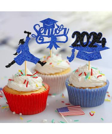 40Pcs Graduation Cupcake Toppers 2024 Blue Glitter Senior Class of 2024 Cupcake Toppers Diploma Grad Cap Cupcake Picks 2024 for Grade Graduation Party Supplies - Buy Online on GoSupps.com