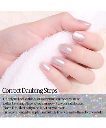 Glitter Nail Polish Nail Varnish - Peeling Off Nail Varnish - Quick Dry & Long Lasting Holographic Nail Polish - No UV Needed - Nail Polish for Women Girls Gift DIY (Silver) - Buy Online on GoSupps.com