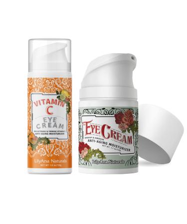 LilyAna Naturals Eye Cream 1.7 Oz and Vitamin C Eye Cream 1 Oz Bundle - Anti-Aging Vitamin C for your Eye and Eye Cream for Dark Circles and Puffiness Under Eye Cream Reduce Fine Lines and Wrinkles