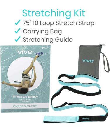 Vive Stretch Strap - Leg Stretch Band for Flexibility - Yoga, Pilates & Rehab Belt with Workout Guide - Teal - Buy Online on GoSupps.com