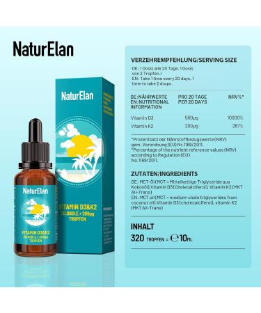 Buy Vitamin D3 K2 Drops - 20000 IU + 200 mcg MK7 Vegetarian No Additives Made in Germany - High Dose for Optimal Health - Buy Online on GoSupps.com
