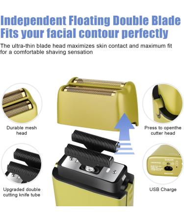 Professional Foil Shaver for Men - Cordless Electric Razor Double Foil Trimmer Rechargeable USB - Close Shave Yellow - Buy Online on GoSupps.com