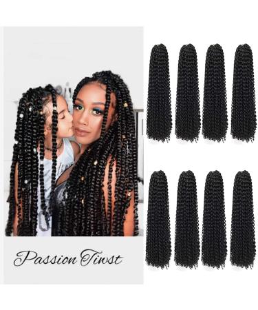 8 Packs Passion Twist Hair 18 Inch Water Wave Crochet Hair for Black Women Long Bohemian Crochet Braids Passion Twist Crochet Braiding Hair Extensions (18 Inch, 1B) 18 Inch (Pack of 8) 1B