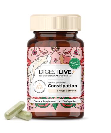 DigestLive Stress Constipation Relief Laxative for Women 30 Capsules 100% Herbal Stool Softener - Female Gentle Natural Colon Cleanse Detox Bloating & Gas Fast-Acting Vegan Gluten & GMO-Free
