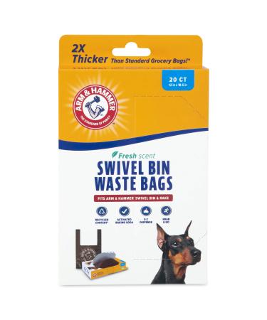 Arm & Hammer Swivel Bin & Rake Heavy Duty Waste Bags With Fresh Scent with Activated Baking Soda for Maximum Odor Control, 20 Count Refill Bags for Pooper Scooper