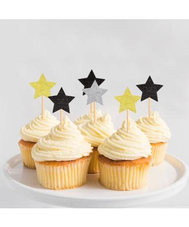 120 Pcs Star Cupcake Toppers Happy New Year Glitter Black Gold and Silver Star Cake Topper Picks Toothpick Toppers New Year Photo Props for New Year Party Supplies (Star) - Buy Online on GoSupps.com