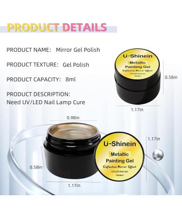 U-Shinein 8ml Metallic Painting Gel Metal Painted Gel Nail Polish 3D Metal Painting Gel Drawing Mirror Nail Gel Polish Glossy DIY Nail Art Manicure -Golden - Buy Online on GoSupps.com