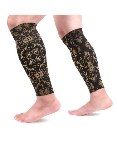 Ezioly compression stockings/compression stockings vintage style gold-colored Roman floral pattern for running cycling motherhood travel nurses