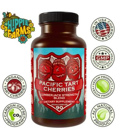 Hippie Farms Tart Cherry Capsules - USA Grown Lumberjack Strength Blend with Bilberry - 90 Vegan Pills, 90 Count - Buy Online on GoSupps.com