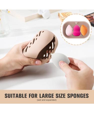 FERYES Large Silicone Makeup Sponge Holder - Portable Double Sided Beauty Blender Case in Khaki - Buy Online on GoSupps.com