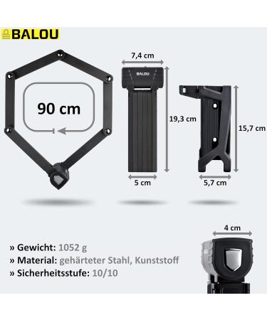 Falfschloss Bicycle Lock 90cm - 6 Steel Segments Ebike Castle Safety Level 10 Black - Secure Your Ride Worldwide - Buy Online on GoSupps.com