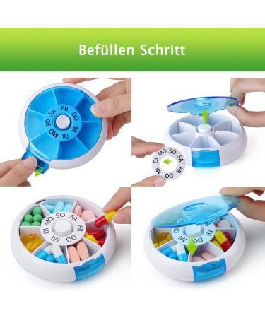OPRET 2-Piece Weekly Pill Organizer | Travel-Friendly 7-Day Medication Box | Compact 9x9cm Small Tablet Holder in Blue & Black - Perfect for International Shipping - Buy Online on GoSupps.com