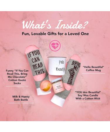 Milky Chic Hello Beautiful Self Care Gift Box for Women | Valentine's Day Gift Set with Mug Socks Bath Bomb & Soy Candle - Buy Online on GoSupps.com