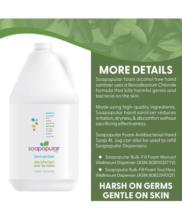 Soapopular Alcohol Free Foam Hand Sanitizer 0.15% Benzalkonium Chloride Hypoallergenic Fragrance Free Safer for Kids 4L Hand Sanitizer with Single Foam Pump - Buy Online on GoSupps.com