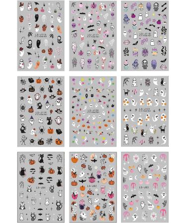 JMEOWIO 9 Sheets Halloween Ghost Cute Nail Art Stickers Decals Self-Adhesive Nail Supplies Nail Art Design Decoration Accessories - Buy Online on GoSupps.com