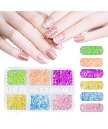 6 Grids Mixed Color Rhinestones Beads Crystal Glass Rhinestones Wsimily Mermaid Candy Colors 3D Bubble Beads Nail Art Rhinestones for Nails DIY Nail Accessories Nail Supplies