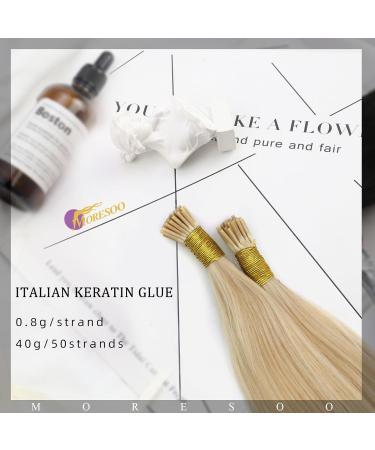 Moresoo I-Tip Keratin Bonding Extensions - 60 cm Caramel Blonde & Platinum Blonde Real Hair - 0.8g/s 50 Strands Pack #P14/613 - Buy Online on GoSupps.com