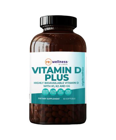 Reignite Wellness by JJ Virgin Vitamin D Plus - Relevant Serving of 5000 IU Highly Absorbable Vitamin D + Vitamin K1 & K2 - GG Supplement for Immune Health - Bone and Heart Supplement (60 Softgels)