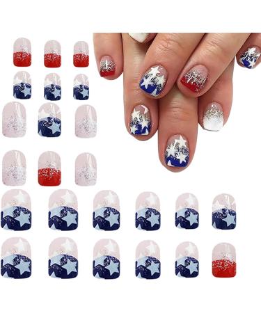 Uozonit Flag Fake Nails - Stars And Stripes Designs False Nails | 4th Of July Cute Nails Stick On Nails Stars And Stripes Patriotic - Buy Online on GoSupps.com