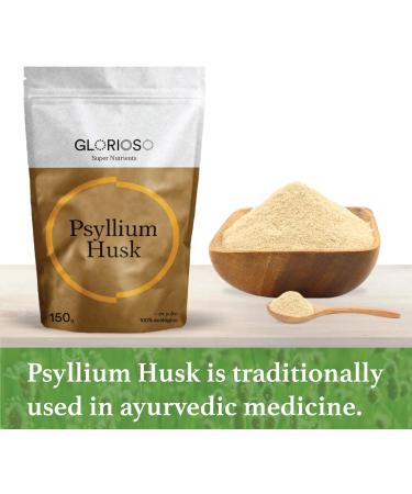 Psyllium Husk 100% Pure Organic Powder - 150g - Natural Source of Fiber from Psyllium Husk - Organic Vegan & Gluten Free - Glorious Super Nutrients - Buy Online on GoSupps.com