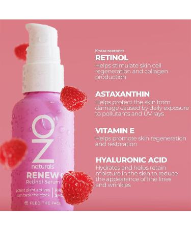 OZNaturals Renew Retinol Serum - Anti-Aging Skin Renewal with Vitamin E & Hyaluronic Acid - Brightens & Smoothes Complexion - 1 oz - Buy Online on GoSupps.com