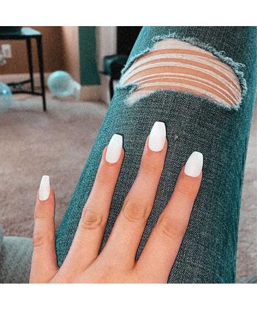 Fstrend White Matte Ballerina False Nails - Medium Square Coffin Acrylic for Women and Girls - Buy Online on GoSupps.com