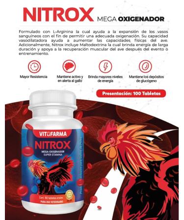 VITOFARMA NITROX - Suplemento Natural para Gallos - Energia Resistencia - Energy Stamina Recovery Booster - 100 Tablets - Buy Online on GoSupps.com