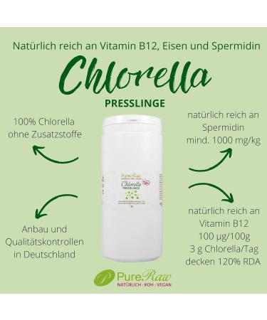 Pureeraw Chlorella Tablets 1000g | Raw Vegan Pure & Controlled German Chlorella Algae - Rich in Vitamin B12 Iron Chlorophyll & Spermidine | International Shipping - Buy Online on GoSupps.com