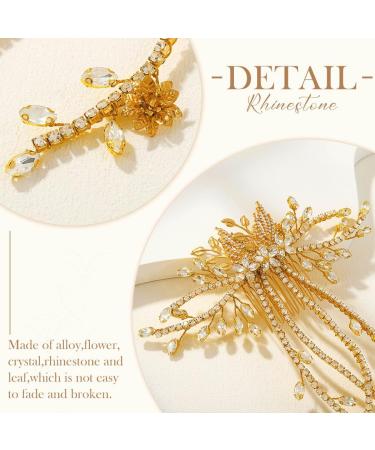 Zoestar Rhinestone Bridal Wedding Hair Comb Gold Flowers Headpiece Bridal Crystal Leaf Hair Accessories for Women and Girls - Buy Online on GoSupps.com
