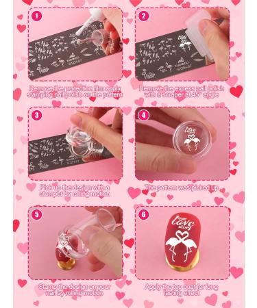 Kalolary 9Pcs Valentine's Day Nail Art Stamping Plates Set - Flower, Unicorn, High Heel, Heart Images | Includes Stamper, Scraper, Storage Bag | Manicure Stencils Tools - Buy Online on GoSupps.com