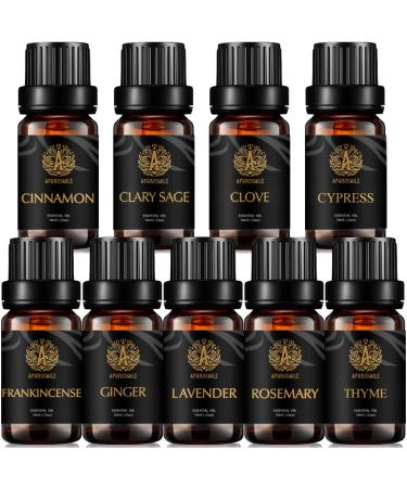 Aromatherapy Cinnamon Essential Oil Set for Diffuser 100% Pure Clary Sage Essential Oil Kit for Humidifier 9x10ml Therapeutic Grade Essential Oils Set - Clove Cypress Ginger Lavender Thyme Oils