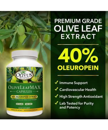 OliveLeafMAX Olive Leaf Extract (40% Oleuroepin) + Organic Powder | 300 Vegetarian Capsules | Sourced from Spain | GMP Facility | 300 Count - Buy Online on GoSupps.com