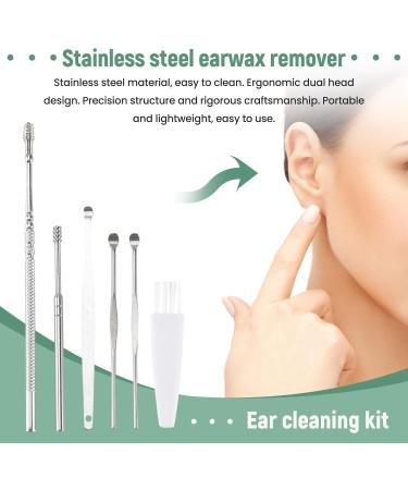 Hoadoek 6Pcs Ear Pick Set Stainless Steel Earpick Ear Wax Curette Remover Spoon Spiral Ear Clean Tool With Case - Buy Online on GoSupps.com