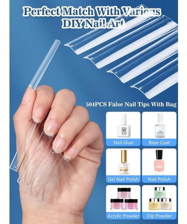 504PCS XXL Clear Square Nail Tips for Acrylic Nails - Professional Long Fake Nails for Nail Salon and DIY Nail Art - Half Cover Ballerina Coffin French Nails with Bag - Buy Online on GoSupps.com