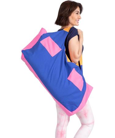 JoYnWell Large Yoga Mat Bag Carrier for Yoga Mats, Bolster, Block, and Workout Gear - Durable 12oz Canvas Exercise Tote with 4 Zipper Pockets in Lapis-Bubblegum - Buy Online on GoSupps.com