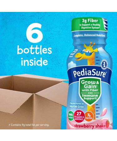 PediaSure Grow & Gain Kids Nutritional Shake with Fiber, Protein, DHA, Vitamins & Minerals - Strawberry 8 fl oz (Pack of 6) - Buy Online on GoSupps.com