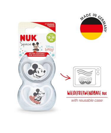 Nuk Space Schnuller for 18-36 Months | BPA-Free Silicone Pacifier | Disney Mickey Mouse | Gray & White | 2-Pack - Extra Ventilation - Buy Online on GoSupps.com