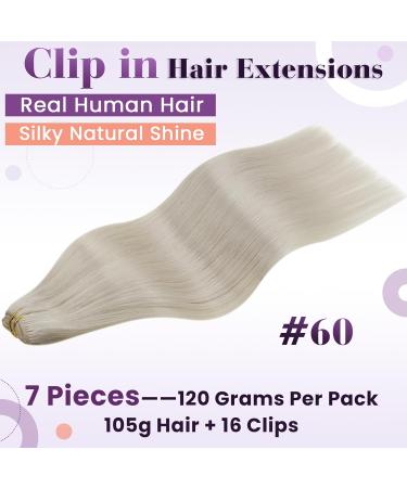 LAAVOO Platinum Blonde Clip In Hair Extensions - 60cm Real Hair 120g 7 Pieces - Double Striped #60 - International Shipping Available - Buy Online on GoSupps.com
