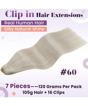 Buy Laavoo Real Hair Clip-In Extensions - Platinum Blonde #60 105g Double Tress 7 Pieces 45cm - Premium Quality for Full Volume - Buy Online on GoSupps.com