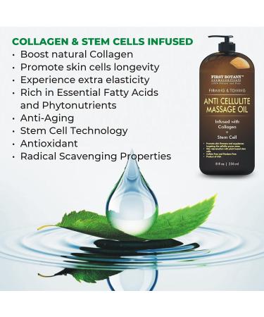Anti Cellulite Massage Oil with Collagen & Stem Cell - Natural Lotion for Skin Tightening & Stretch Mark Treatment - 8 oz - Buy Online on GoSupps.com