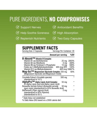 Approved Science Nervprin - Premium Nerve Support with Benfotiamine B12 & R-Alpha-Lipoic Acid - USA Made - 60 Capsules - Buy Online on GoSupps.com