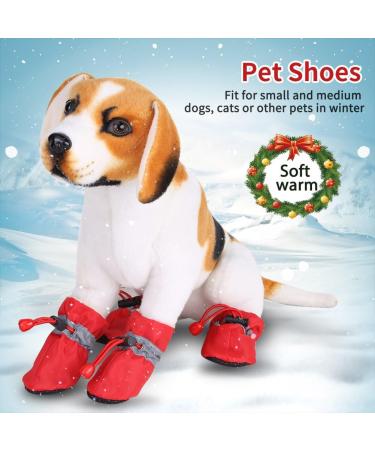 4Pcs/Set Pet Dog Boots Anti-Slip Waterproof Dog Shoes Anti-Skid Dog Boots Pad Pet Winter Warm Snow Boots for Small Dogs with Adjustable Fastening Strap Soft Pad (#4-Red) - Buy Online on GoSupps.com