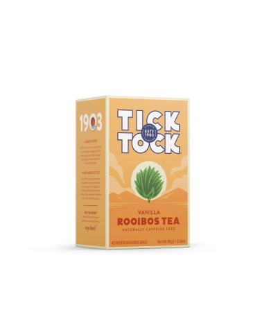 TICK TOCK TEAS Rooibos Vanilla, Naturally Caffeine Free Red Bush Herbal Tea, Rich in Anti-Oxidants, South African, Superfood, Packaging May Vary, 2.8 Oz, 40 Count
