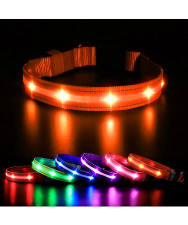 Masbrill luminous band dogs charging LED dog collar luminous 3 flashing lights waterproof adjustable Illuminated safety collar for small medium large dogs orange L l (48-60cm/19-23.6inch) Orange
