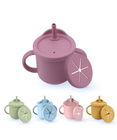 RQ Brothers Sippy Cups - Silicone Toddler Cups with Straw and Handle Kids Cups Training Cups with Lids 6-18 months Toddler Water Bottle BPA Free Baby Bottle 8.4oz Sippy Cup (Dark Pink)