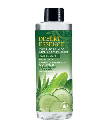 Desert Essence Facial Water - Cucumber & Aloe Micellar w/Tea Tree Oil - 8 Fl Oz - Micellar Cleansing - Calms Irritated Skin - Revitalized & Refreshed