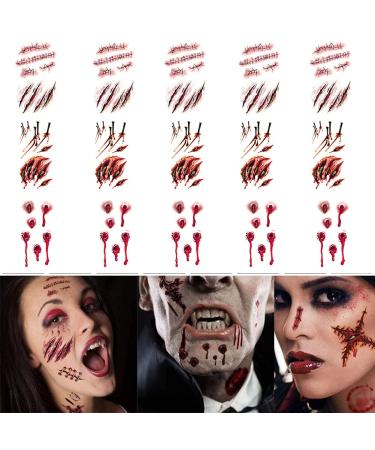 15 Sheets Temporary Scar Tattoos Stickers  Fake Bloody Wound Horror Realistic Stitch Scar Scab Body Face Decals Prank Props Makeup Party Sticker for Halloween Cosplay Fun