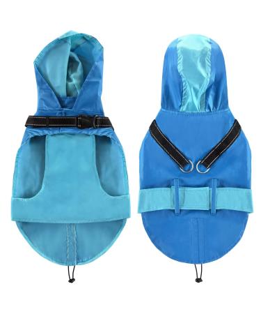 Mosucoirl dog coat waterproof with dishes waterproof dog coat dog coat with a hooded dog rain coat with reflective windproof rain jacket waterproof for small medium-sized dogs 2xl blue