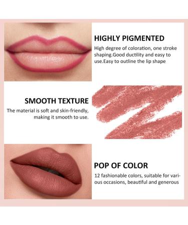 12 Color Matte Lip Liner Set - Long Lasting Waterproof Lip Pencils for Define & Fill - Premium Nude Lip Makeup - Buy Online on GoSupps.com